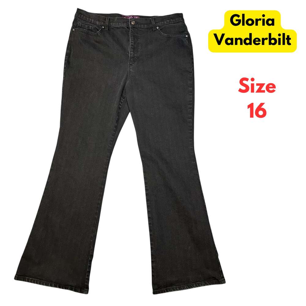 Gloria Vanderbilt womens jeans black high rise flare size 16 XL denim #202